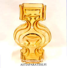 RIIHIM�EN LASI,Emma  lasimaljakko amber/ meripihkan v�rinen, Design:Helena Tynell,Valmistettu:1968-1976-luku,Korkeus n.21 cm, halkaisija n.15 cm X 7 cm,0kpl, ( Tuote nro / Item #126MA )