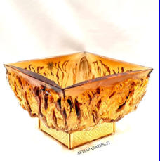 HUMPPILA LASI, Maljakko, massiivinen, ruskea, kullattu vanne, signeerattu,Design:Eino V�nni,pient� k�yt�n j�lki�,Korkeus n. 15 cm, leveys n.22,2 cm x 22,2 cm,1 kpl,84�/kpl ( Tuote nro / Item #259MA )