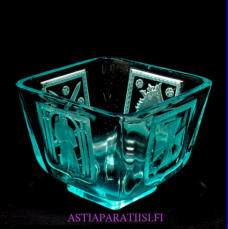 RIIHIM�EN LASI,Mottimalja Vihert�v�,Design:Antti Salmenlinna,  "1939-1942"-luku.Korkeus n. 10 cm, leveys n. 12,3 cm x 12 cm,1kpl,539�/kpl  ( Tuote nro / Item #319MA )