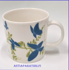 ARABIA,Sinisiipi -muki Sesonkituote,Design :Heini Riitahuhta,Suunniteltu vuonna 2007. korkeus n.8 cm, halkaisija n.8,3 cm, 2 kpl, 42 �/kpl,( Tuote nro 140 P )