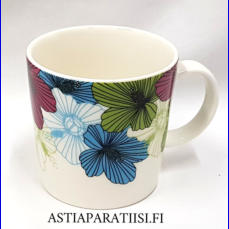 ARABIA,Lei muki,Raikas Lei,Mukin kuvio tehty Finlaysonin kanssa yhteisty�ss�. Erikoiser� ollut tuotannossa, Design: Anu Kanervo.korkeus n.8 cm, halkaisija n.8 cm, 1 kpl, 38�/kpl,( Tuote nro 181 P )