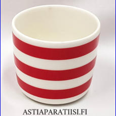 MARIMEKKO, Oiva "Tasaraita"  korvaton muki, Design: Annika Rimala,60 Years,korkeus n.7 cm, halkaisija n.7,7 cm, 1 kpl, 42 �/kpl,( Tuote nro 245 P )