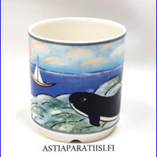 ARABIA,Suuri kuu muki,SPR-tuote.Design: Helj� Liukko-Sundstr�m,Valmistusvuosi 2003,korkeus n.8,5 cm, halkaisija n.7,5 cm,1 kpl, 64 �/kpl,( Tuote nro 317 P )