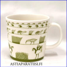ARABIA,Teema Birds muki,Design:Oiva Toikka,2010, 50-vuotisjuhla era Arabiassa,v�h�isi� k�yt�n j�lki�,korkeus n.8 cm, 1 kpl, 64 �/kpl,( Tuote nro 381 P )