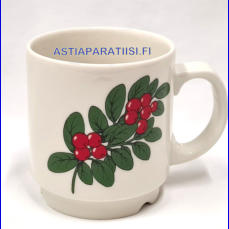 ARABIA, puolukka muki, Tuotannossa 1975-1981, korkeus n.8,5 cm, halkaisija n.7,7 cm,0 kpl, ( Tuote nro 390P )