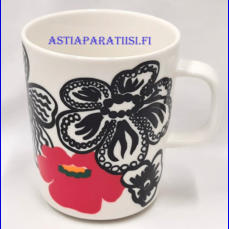 MARIMEKKO, Kaukokaipuu muki 2,5,Design: Maija Louekari , 2017 suunnittelema,violetin ja punaisen s�vyinen Kaukokaipuu,korkeus n.9,5 cm, halkaisija n.8 cm, 2 kpl, 44 �/kpl,( Tuote nro 406 P )