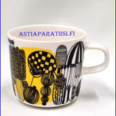 MARIMEKKO, Hyv�ss� Seurassa Siirtolapuutarha kahvikuppi,Kuviosuunnittelija: Maija Louekari Suunnittelija: Sami Ruotsalainen,, korkeus n.7 cm, halkaisija n.7,7 cm, 1 kpl,18�/kpl ( Tuote nro 409 P )