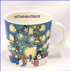 ARABIA, Muumimuki   Joulu, (Moomin Christmas Mug (2004-2005),Design: Tove Slotte-Elevant,Korkeus n. 8 cm, halkaisija n. 8 cm, 3kpl,389�/kpl,( Tuote nro 100M )