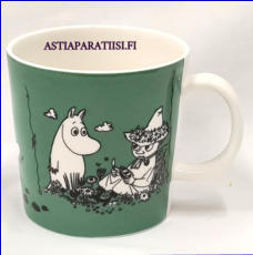 ARABIA, Muumimuki Tummanvihre� Muumipeikko,Moomin Mug Dark Green (1991-1996),Design: Tove Slotte-Elevant,Korkeus n. 8 cm, halkaisija n. 8 cm, 2kpl,289�/kpl,( Tuote nro 104M )