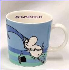 ARABIA, Muumimuki Delfiinisukellus, kes�kausimuki ,Moomin Mug, Dolphindive  (summer season bowl 2007),Design: Tove Slotte-Elevant,Korkeus n. 8 cm, halkaisija n. 8 cm, 3kpl,97�/kpl,( Tuote nro 124M )