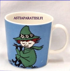 ARABIA,Muumimuki Nuuskamuikkunen,Moomin Mug, Snufkin (2002-2014),Design:Tove Slotte-Elevant,Korkeus n. 8 cm, halkaisija n. 8 cm, 3 kpl,44�/kpl( Tuote nro 157M )