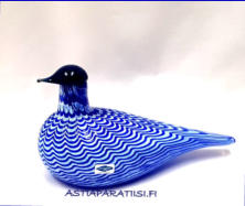 NUUTAJ�RVI, Sinivalkoinen lintu filigraaninen lasi / Bluebird filigree glass, Special Edition,Nissan 30 vuotta ARO yhtym� 10.10.1992 ,Design: Oiva Toikka  Nuutaj�rvi,Signeerattu / Signature,n. 20,5cm x 9,5cm,1kpl,570� ( Tuote nro / Item #109T)