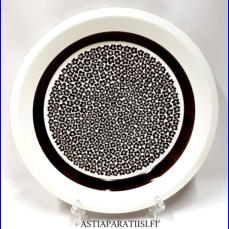 ARABIA, 	Faenza ruskea, valkoinen ruokalautanen,Design: Inkeri Leivo ( koriste ), Peter Winquist ( malli )l,Tuotannossa 1973-1977,leveys n. 26 cm,3 kpl, 42 �/kpl ( Tuote nro 195R )