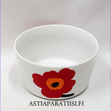 MARIMEKKO, Unikko Murokulho / j�lkiruoka- / tarjoilukulho, ,Design: Maija Isola,1951-2001,alkuper�istuotantoan,Korkeus n. 7 cm, leveys n. 12,3 cm,1 kpl, 44 �/kpl ( Tuote nro 296R )