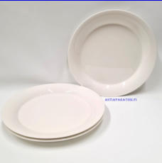 ARABIA,Illusia matala ruokalautanen valkoinen,Design: Heikki Orvola ja Fujiwo Ishimoto,Valmistettu 1999-2010, leveys n. 26  cm,0 kpl ( Tuote nro 340R )