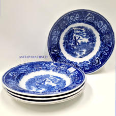 ARABIA, Sininen Maisema  syv� ruokalautanen,Design:Reinhard Richter,Valmistettu  1936-1975, leveys n. 19,5 cm,6 kpl, 28�/kpl ( Tuote nro 249R )