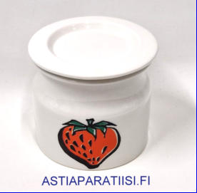 ARABIA, Hillopurkki,IsoTutti Frutti mansikka retro,kannella,Design: Ulla Procope,Valmistusvuosi 1959-1965-luku,korkeus:n.9,5 cm, Halkaisija: n.10 cm,1kpl,85�( Tuote nro 107 Y )