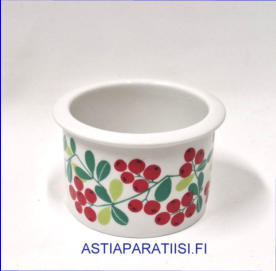 ARABIA,pomona purnukka, puolukka Ilman kantta,Design:Raija Uosikkinen,Tuotannossa,1965-73-luku,korkeus:n.6 cm, Halkaisija: n.8,5 cm,1kpl,45�( Tuote nro 115Y )