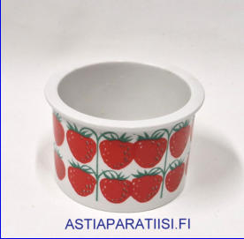 ARABIA,pomona purnukka, Mansikka Ilman kantta,Design:Raija Uosikkinen,Tuotannossa,1965-73-luku,korkeus:n.6 cm, Halkaisija: n.8,5 cm,1kpl,45� ( Tuote nro 118Y )