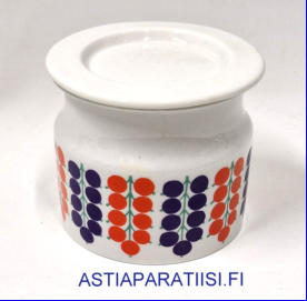 ARABIA, Hillopurkki,Pomona Viinimarja retro,kannella,Design:Raija Uosikkinen,Valmistusvuosi 1965-1973-luku,korkeus:n.9 cm, Halkaisija: n.10 cm,1kpl,85�( Tuote nro 108 Y )