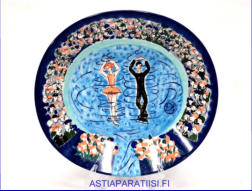 ARABIA, finland 1999 world figure skating championship helsinki hand painted dish,Design:Dorrit von Fieandt,Mitat n. 23 cm x 24,5 cm,1kpl.350�/kpl,( Tuote nro 305AM )