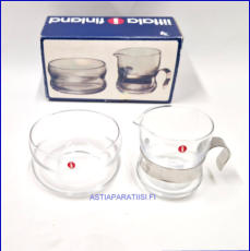 IITTALA, Paula kermakko ja sokerikko,Design:Jorma Vennola, 1972-1989-luku, Kermakko korkeus:n. 7cm, Halkaisija: n.6 cm,Sokerikon korkeus:n.5 cm, Halkaisija:n.8,5 cm, pari,40� ( Tuote nro / Item #112S )