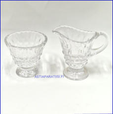 RIIHIM�EN LASI,Polar kermakko ja sokerikko,Design:Aimo Okkolin, Kermakko korkeus:n. 10 cm, Halkaisija n.7 cm,Sokerikon korkeus:n.8 cm, Halkaisija:n.8,8 cm, pari,85� ( Tuote nro / Item #148S )