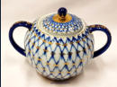 Russian Imperial Lomonosov Porcelain Hard Teapot Tulip Cobalt Net Sugar Bowl,1kpl,95�