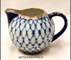 Russian Imperial Lomonosov Porcelain Hard Teapot Tulip Cobalt Net Creamer, 0 kpl