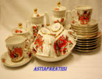 Lomonosov 22 pcs. porcelain tea set ,new old stock,Rooster design,470�/koko setti