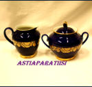LOMONOSOV, COBALT BLUE with 24K GOLD  Creamer & Sugar bowl, /LOMONOSOV, koboltinsininen  24k Creamer & Sokerikko, 120�