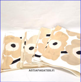 MARIMEKKO, Vintage " Pieni Unikko " penaali verho,Luonnonvalkoinen, beige,Design:Maija ja Kristina Isola ,1965-luku,Ollut k�yt�ss�, mutta ehj� ja tahraton,mitat ,n.162 X 64 cm, 5 kpl,35�/kpl (Tuote nro / Item 108VE)
